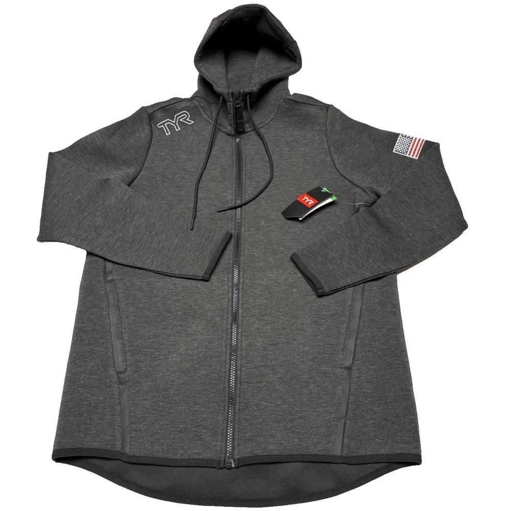 TYR USA Elite Full Zip Hoodie Women's Size M Heather Black